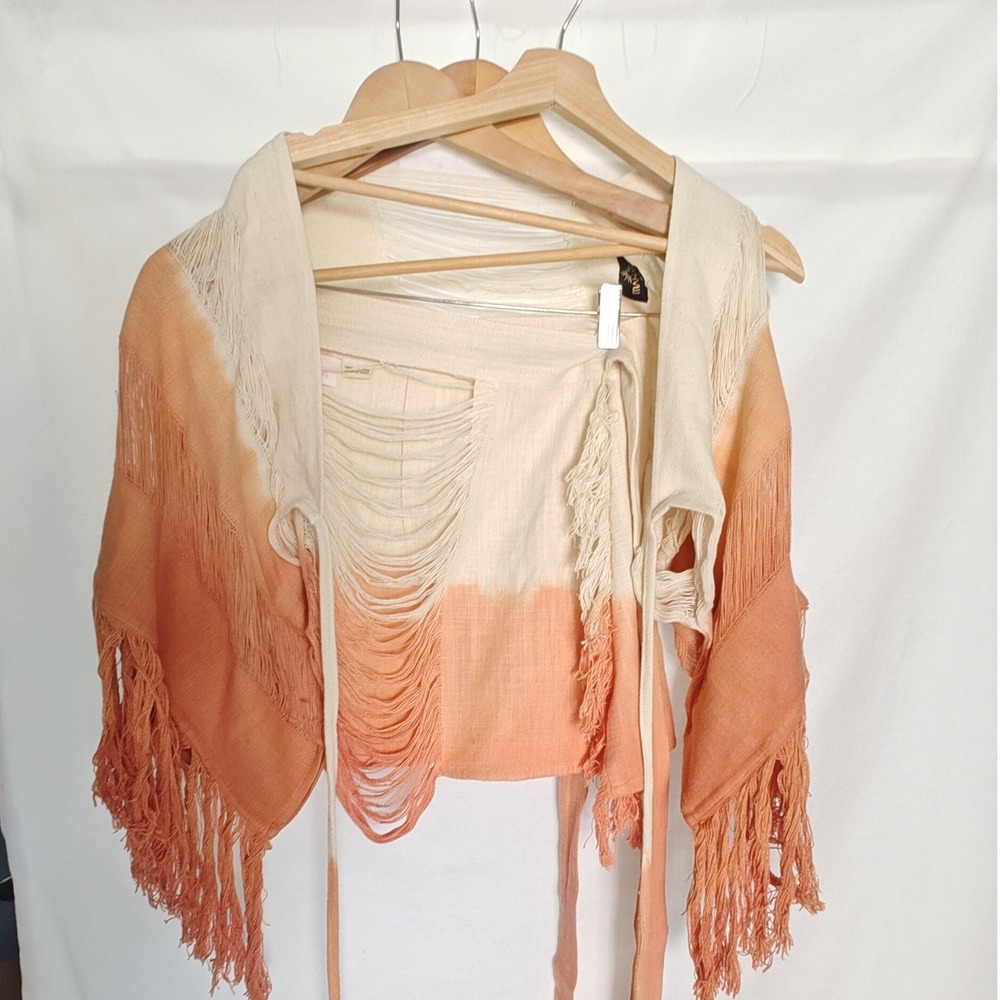 Mahana Ibiza 2 Piece Set One Size Orange Cream Ombre Fringe Wrap Skirt Vest Boho
